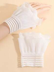 1 Pair Chiffon Ruffled Cuff Sleeves, Cute Lace Floral Arm Warmers, Layered Lace Bell Sleeve Cuffs Decorative Collar Gloves, Autumn/Winter - White - View 5