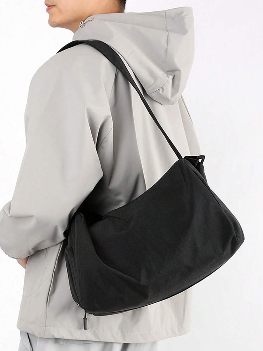 1 Peça Bolsa Impermeável Masculina com Compartimento Separado para Sapatos, Bolsa de Ombro/Transversal Preta de Grande Capacidade, Bolsa de Bagagem Minimalista de Cor Sólida, Multifuncional, Adequada para Estudantes, Adolescentes, Calouros Universitários, Dormitórios, Prática e Versátil, Adequada para Volta às Aulas, Férias, Viagens - Multicolorido - Visão 1
