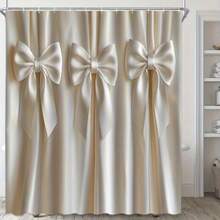 1pc 2D Flat Elegant Bathroom Decor Cream Satin-Like Polyester Fabric Beige/Neutral Tones Hooks Included Easy Installation & Machine Washable For Modern Or Traditional Bathrooms Home Spa Setup Sophisticated Design Home Decorators Bow Bathroom Accessory - 白色 - 查看 3