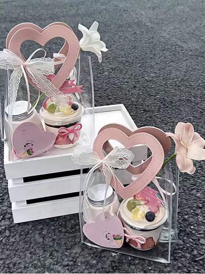 Pink Handle Transparent Gift Bags, Reusable Clear PVC Party Favor Bags Suitable For Wedding, Bridal Shower, Birthday, Valentine's Day, Christmas, Home Handmade Gift Box Candy Chocolate Decorative Gift Bags, Durable Wedding Favor Gift Bags