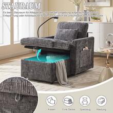 Reclining Armchair/Lounge Chair With Mobile Phone Holder, Single Armchair With Side Pockets And Large Storage Space, Chaise Lounge Suitable For Living Room, Bedroom And Reading Corner, Chenille - 灰色 - 查看 6
