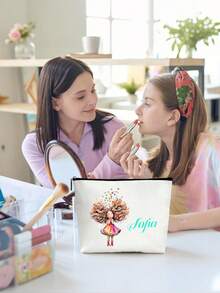 Customizable White Makeup Bag With Cute Girl Pattern - Durable, Personalized Polyester Cosmetic Bag, Unisex Large Capacity Makeup Pouch, Personalized Gift For All Ages, Mini Makeup Bag, Secure Zipper Pocket, Fun Design, Sturdy Zipper, Exquisite Craftsmanship