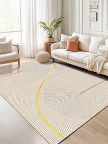 1pc Beige Minimalist Line Print Area Rug, Plush Fabric, Soft & Comfortable Touch, Easy Maintenance, Waterproof & Anti-Stain, Non-Slip Backing, Suitable For Lobby, Bedroom, Living Room, Bathroom, Kitchen, Dining Room, Office, Room Decor And Doormat, Holiday Celebration - 米色 - 查看 6
