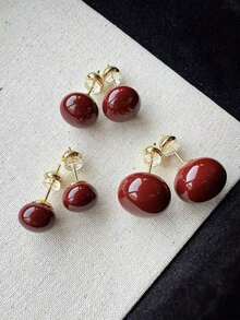 3 Pairs Retro Minimalist Elegant Faux Pearl Stud Earrings Set, Chic Lightweight Earrings Suitable For Women's Daily And Holiday Wear - 紅色 - 查看 2