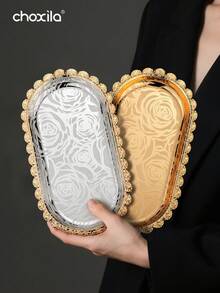 choxila 1pc Stainless Steel Decorative Tray, Can Be Used As Jewelry Tray, Cosmetic Tray, Jewelry Dish, Storage Organizer, Serving Tray - Tray - View 10