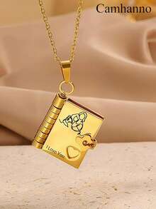 Camhanno 1pc Stainless Steel Book Shaped Necklace, Cute And Fun, Ideal Gift For Your Granddaughter (Or Friend Gathering) - Multicolor - View 6
