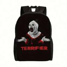 Men's Gothic Horror Backpack - Menacing Ghostly Face & RED 'TERRIFIER' Text, Heavy-Duty Polyester Backpack With Adjustable Shoulder Straps, Horror-Themed Bookbag For Halloween, College, Cosplay - Spooky Backpack For Horror Fans, Halloween Accessory, Bold - 黑色 - 查看 1