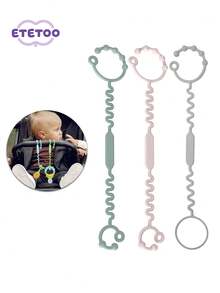 ETETOO 3 món đồ chơi treo xe đẩy em bé, kẹp giữ núm vú giả bằng silicon và giá đỡ cốc, phụ kiện ghế ăn dặm chống thất lạc. - Nhiều màu - Xem 10