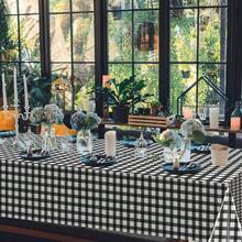 3Pcs Black And White Gingham Tablecloth Decorations, Disposable Plastic Black Checkered Tablecloth Buffalo Plaid Table Cover For Ba By Shower Bridal Wedding Birthday Party Supplies,54 X 108 Inch,Black - Black - 查看 8