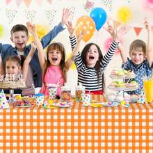 6 Pcs Orange Gingham Tablecloth Decorations, Disposable Plastic Orange And White Checkered Tablecloth Buffalo Plaid Table Cover For Autumn Than1ks 1giving Birthday Party Supplies,54 X 108 Inch,Orange - 橘子 - 查看 6