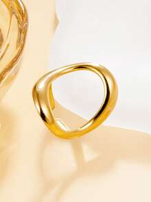 1pc Minimalist Geometric Open Ring, Adjustable Stainless Steel 18K Gold Plated Waterproof Jewelry For Daily Wear - Geometry - View 5