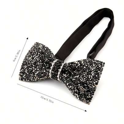 1 Luxury Men's Adjustable Bow Tie With Acrylic Shiny Sequins, Non-Textile Weave, Perfect For Stage, Gala, Wedding - Black/Gold/White, Festive Event Clothing | Elegant Men's Bow Tie | Rhinestone Detail