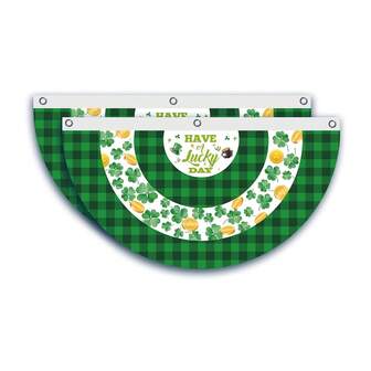 2 Pcs Have A Lucky Day St. Patrick's Day Fan Flag, Irish Shamrock Colver Buffalo Plaid Half Fan Banner Flag For St. Patricks Party Outdoor Decor