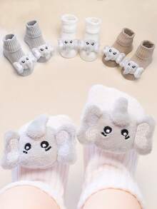 1 Pair Baby Elephant Print Anti-Slip Dotted Grip Socks, Soft, Warm, Breathable, Suitable For Spring/Summer, Casual Wear, Playdates - Multicolor - View 1