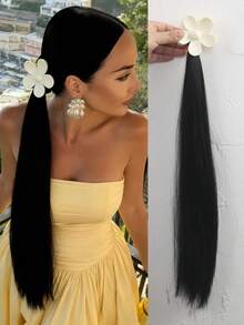 [Clip de pelo con flor blanca + Extensión de cola de caballo] 1 pieza de 18 pulgadas de largo medio recto Clip de garra de cola de caballo, peluca sintética natural, fácil de usar, adecuado para la escuela, la universidad, accesorios para el cabello de mujeres en otoño e invierno, adecuado para atuendos de vacaciones (múltiples colores de cabello disponibles, clip de pelo de flor blanca mate dulce y lindo, adecuado para mujeres, adecuado para cabello grueso, colores brillantes, clip de pelo de flor de garra de clip de pelo de agarre de pelo) - Multicolor - Ver 19