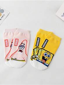SpongeBob SquarePants 5 đôi tất cổ ngắn nữ, tất in hình hoạt hình phong cách thường ngày, thích hợp cho mùa xuân, hè, thu, phù hợp mặc hàng ngày, đi du lịch, đi học, tất cổ thấp. - Nhiều màu - Xem 7
