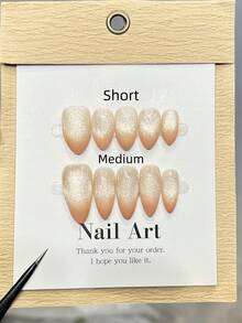 Conjunto de 10 adesivos de unhas acrílicas artesanais em formato de amêndoa, comprimento curto/médio, degradê simples em dourado/laranja, nail art olho de gato dourado brilhante, adesivos de unhas minimalistas e elegantes para o outono, ideais para festas, uso diário, encontros, praia, férias tropicais, unhas DIY, ótimo presente para mulheres e meninas, suprimentos para nail art. - Laranja - Ver 13