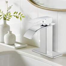 Single-Handle Stainless Steel Bathroom Basin Faucet, Sliver, Waterfall-Style Bathroom Sink Faucet, Suitable For 1-Hole Or 3-Hole Installation, Includes 6-Inch Countertop Base Plate And Hose, Pop-Up Drain Not Included,  Ideal For Countertop Basins, Washbasins, Bathroom Vanities, RV Sinks, Farmhouse Sinks. Bathroom Decor, Bathroom Accessories, Christmas Gifts - Chrome - View 12