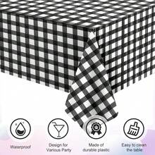 3Pcs Black And White Gingham Tablecloth Decorations, Disposable Plastic Black Checkered Tablecloth Buffalo Plaid Table Cover For Ba By Shower Bridal Wedding Birthday Party Supplies,54 X 108 Inch,Black - Black - 查看 4