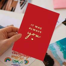 Red Cartoon Theme Greeting Card "It's Always You" In Gold Text, Ideal For Valentine's Day, Birthday, Anniversary, Suitable For Wife, Husband, Girlfriend, Boyfriend, Includes Matching Envelope, Elegant Gift Packaging - Multicolor - View 3