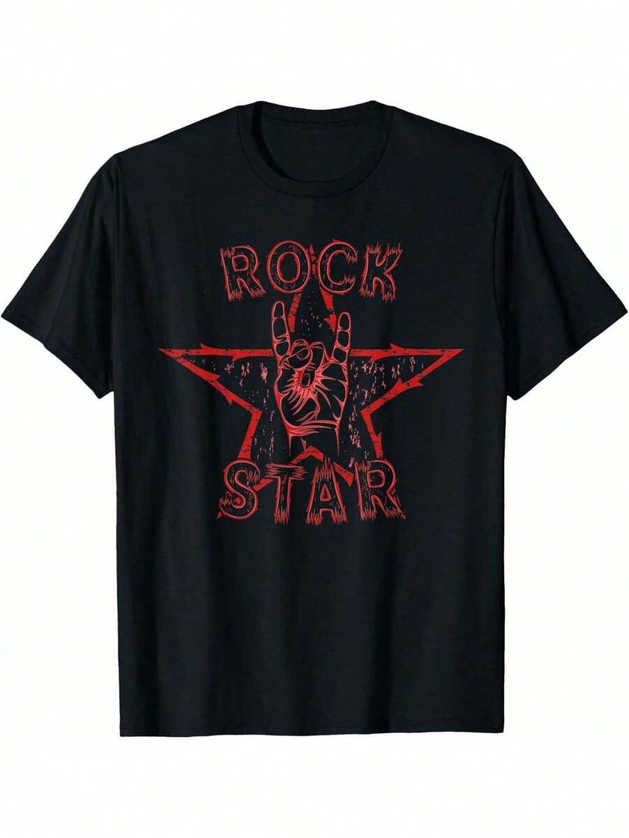 Rock Star Rock On Sign Band - Hand Horns - T-Shirt - 黑色 - 查看 1