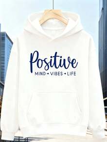 Sudadera con capucha y estampado de letras para hombre, otoño/invierno, color blanco, holgada, informal, lavable a máquina, con temática musical, tejido cómodo, estilo urbano, ideal para regalar. - Blanco - Ver 1