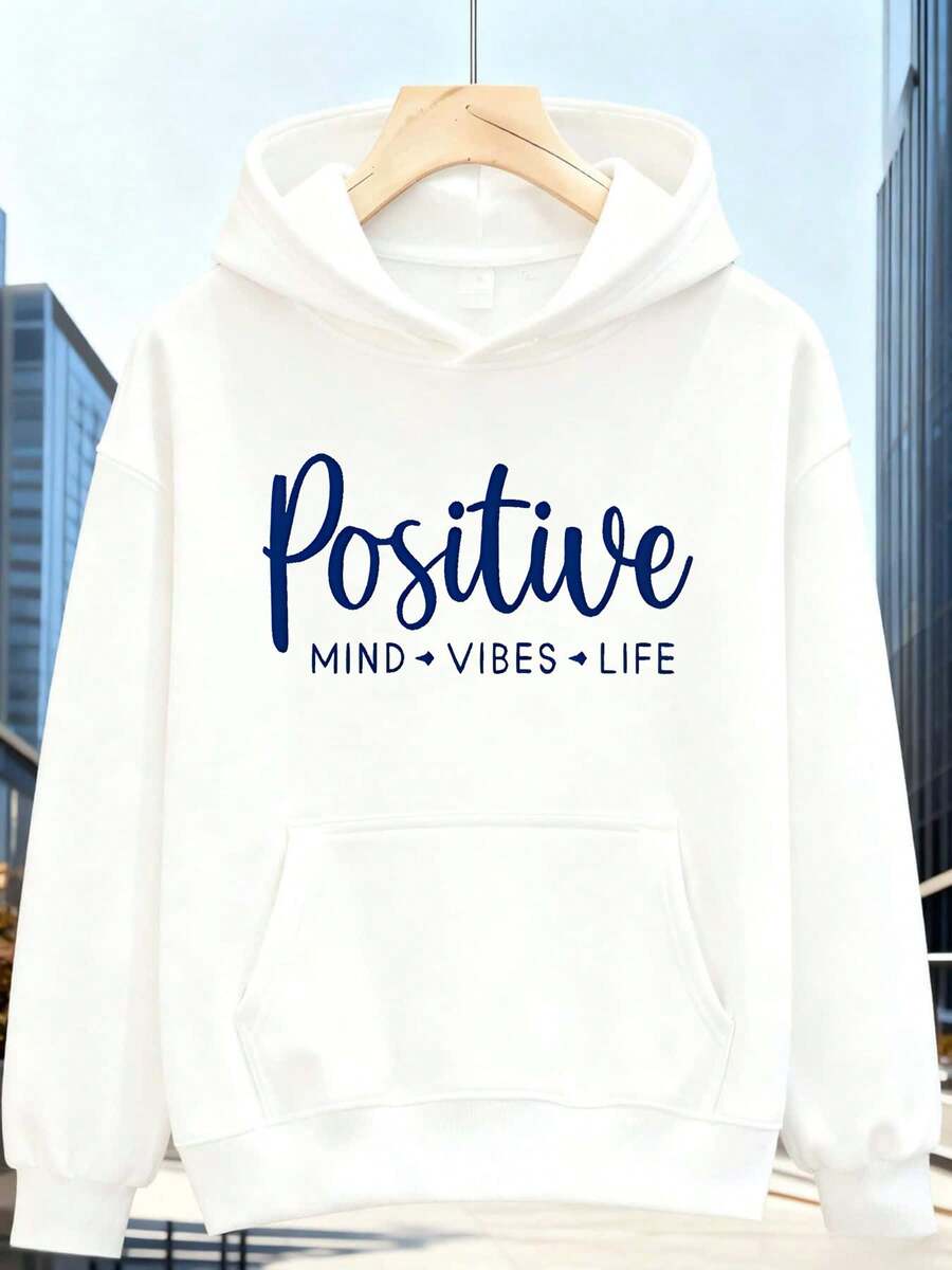 Sudadera con capucha y estampado de letras para hombre, otoño/invierno, color blanco, holgada, informal, lavable a máquina, con temática musical, tejido cómodo, estilo urbano, ideal para regalar. - Blanco - Ver 1