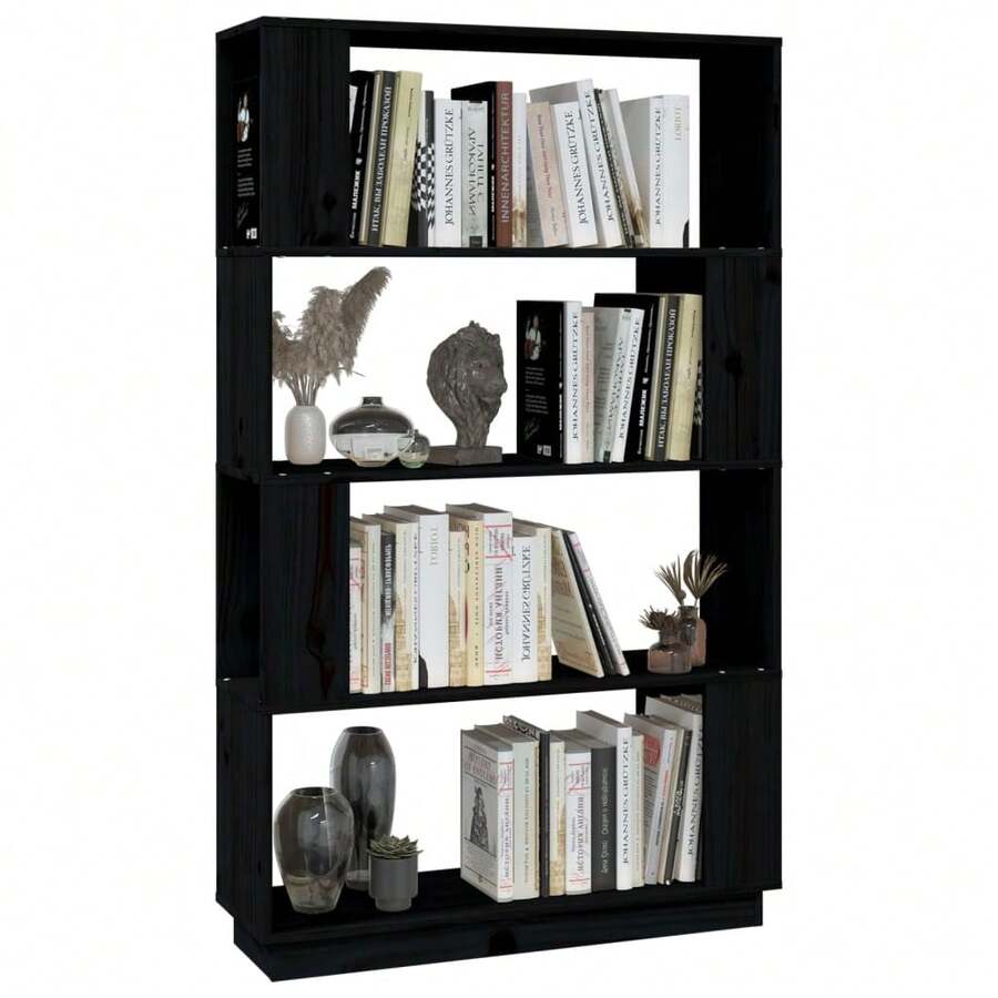 Estante/Divisória de Ambientes vidaXL Preta 80x25x132 cm em Madeira Maciça de Pinheiro - Preto - Ver 1