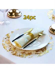 12/24/50/100 Chiếc Thảm Ăn Dùng Một Lần Tròn 33Cm Màu Đỏ Với Gạc Lá Vàng Nhấp Nháy Bằng Kim Loại, Hoàn Hảo Cho Đám Cưới, Tiệc Sinh Nhật Và Các Đồ Trang Trí Bàn Ăn Khác. - Vàng - Xem 9