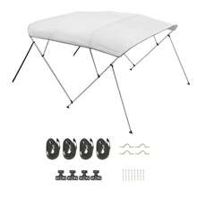 Bimini Top Bootsabdeckung Sonnenverdeck (4 Bögen) aus 600D Polyester mit Rahmen aus Aluminiumlegierung, wasserdichte Sonnenschutz-Bootsmarkise mit Aufbewahrungstasche, 216-229 cm Hellgrau - 4 Bogen 85-90*54 Zoll Hellgrau - Übersicht 8