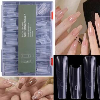 240pcs Sandwich Dual Nail Forms 15 Sizes Nail Molds For Builder Gel Quick Nails Extension, No Paper Forms Needed, Reusable Full Cover Plastic Nail Molds Prevents Gel Stacking & Warping For Salon Nail Art Tools, Beginners & Pros DIY At Home Nail Supplies, Christmas Nail,New Year,Festival Gift Long Coffin