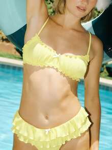 Women Bikini Set Two Piece Triangle Swimsuit Tiered Ruffle Hem Bathing Suit Cute Swimwear - Yellow - View 4