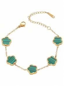 1件 时尚不锈钢幸运四叶草女士手链 - 彩色 - 查看 6