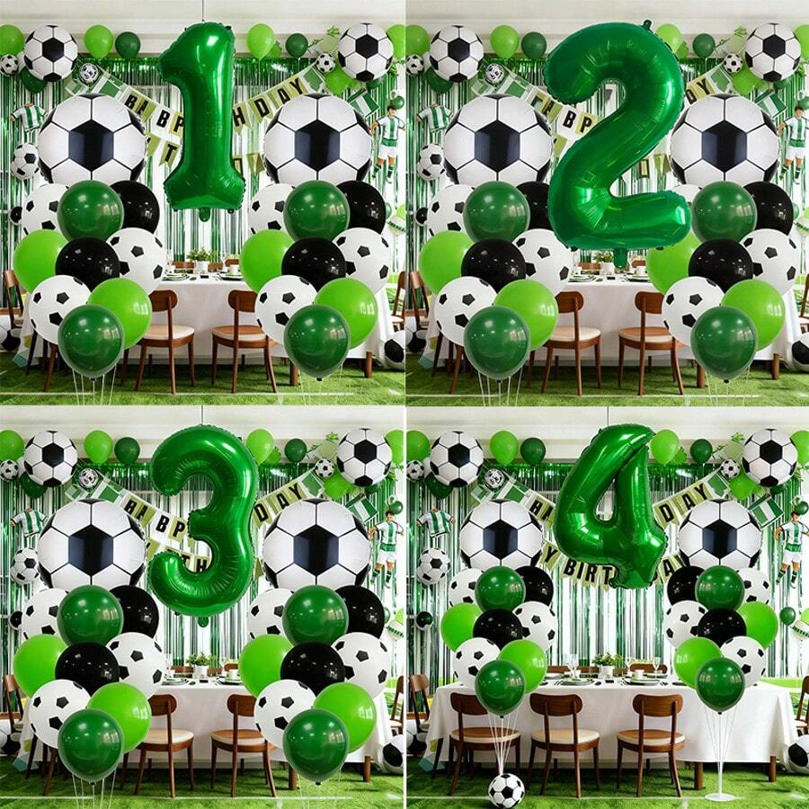 23pcs Football Themed Birthday Party Decoration Set, 32-Inch Green Number Balloons, Foil Balloon Kit For Anniversary Celebration, Match Day Party Decor, No Power Required - Multicolor - View 1
