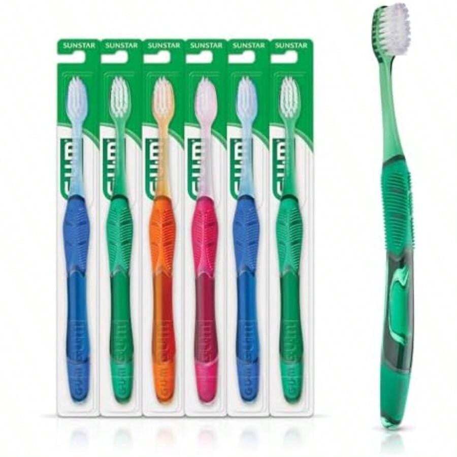 GUM Technique Deep Clean cepillo para polvo de dientes – Cabeza compacta, cepillos de dientes suaves para adultos con cerdas suaves sensibles, 1 unidad (paquete de 6)(default) - Multicolor - Ver 1