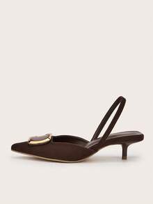 Sepatu hak tinggi wanita model terbaru 2025 dengan gesper logam, ujung runcing elegan, dan tali belakang. - Coklat - View 3