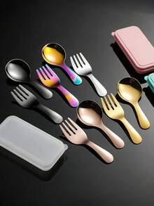 Set di posate portatile in acciaio inossidabile 3 pezzi, in acciaio inossidabile 304, posate pieghevoli con scatola di conservazione, inclusi forchetta, cucchiaio e scatola di conservazione - perfetto per ufficio, cucina, picnic, campeggio e attività all'aperto, e anche un bel regalo per le vacanze, adatto come regalo di Natale o per il ritorno a scuola.