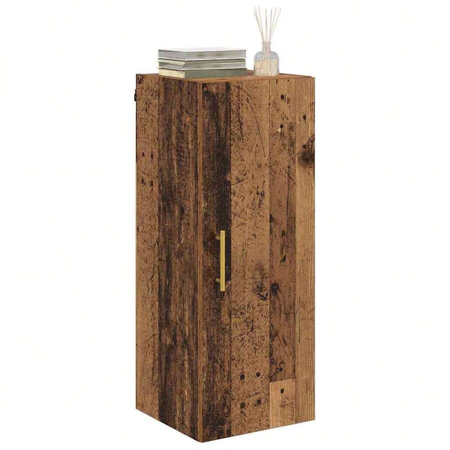 Mueble de pared vidaXL fabricado con madera reciclada, 34,5 x 34 x 90 cm, madera de ingeniería. - Marrón - Ver 1