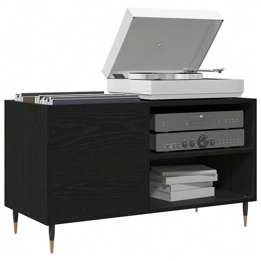 Meuble à disques vidaXL aspect chêne noir 85 x 38 x 48 cm - Noir - Voir 1