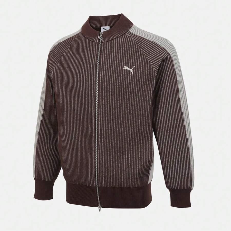 Puma Men's T7 Contrast Color Splice Front Zipper Knit Cardigan 63743413