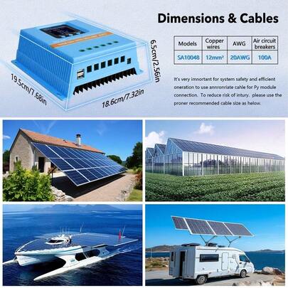 100A 80A 60A MPPT Solar Charge Controller 12V 24V 36V 48V LCD Display Battery Intelligent Regulator Max 100V Input Dual USB For Lead-Acid/Lithium