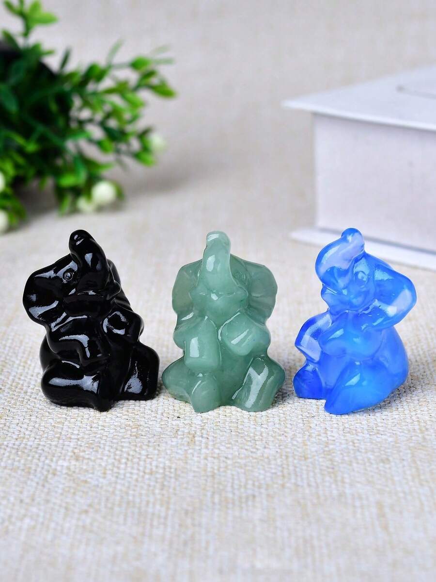 1pc Natural Quartz Crystal Carved Elephant Figurine, Desktop Decor, Gift Item, Crystal & Stone Material - Heading the Ball Elephant - View 1