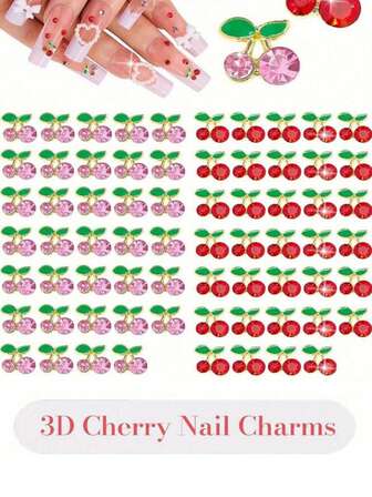 30 piezas de decoraciones de uñas hipoalergénicas en 3D con cerezas - Calcomanías de uñas mini de color rojo y rosa brillante con hojas verdes, con acabado brillante y mate para manualidades de arte de uñas, fiestas, eventos especiales, accesorios de arte de uñas, accesorios de fiesta, amantes de la moda