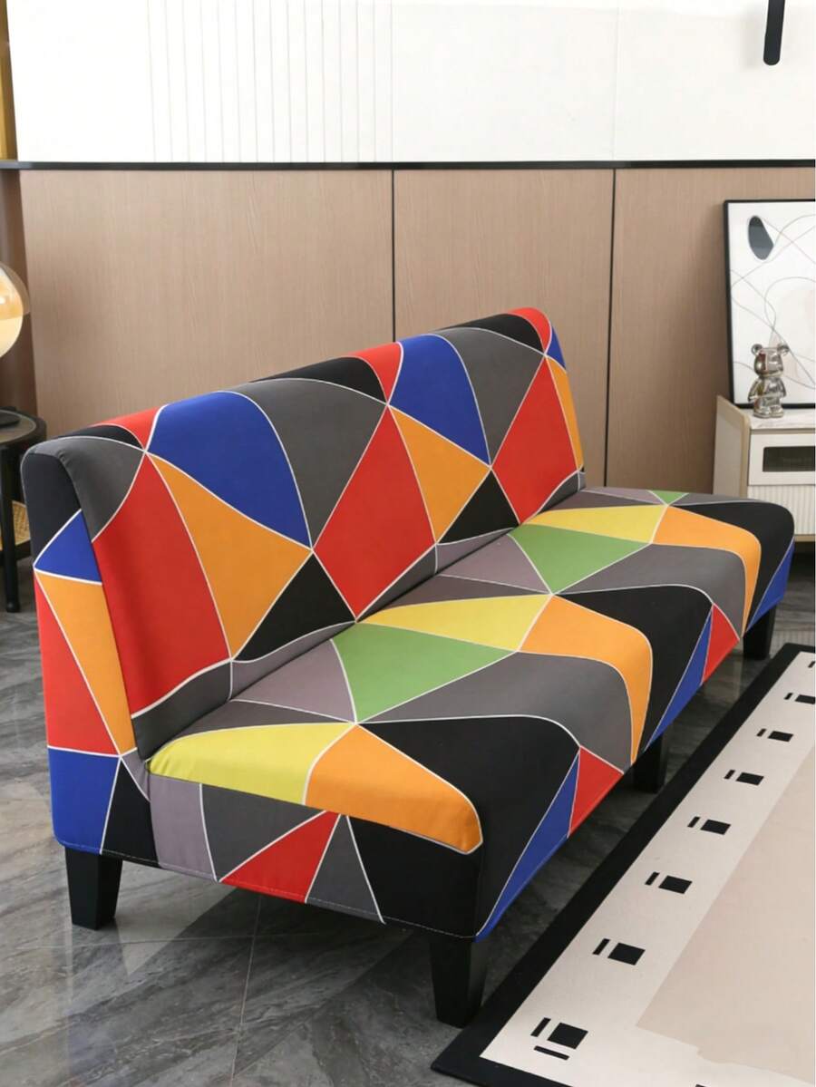 无扶手印花沙发床罩，弹性全包覆式沙发套，针织牛奶丝面料，四季皆宜 - 彩色 - 查看 1