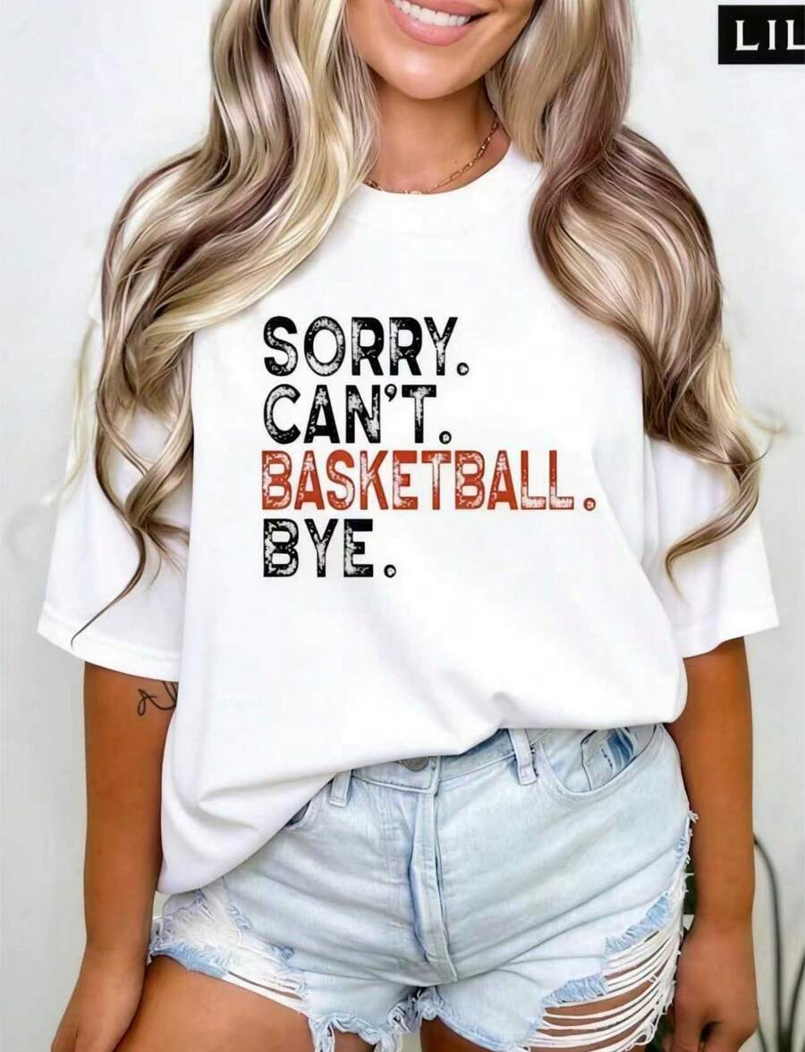Funny T-Shirt Sorry Can't Basketball Bye For Women Men, Basketball Lover Gift, Basketball Life Tee For Friends Family Groups - 白色 - 查看 1