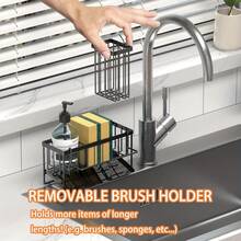 1PC Kitchen Sponge Holder For Sink With Drainage Design, Includes Tall Brush Holder, Kitchen Sink Storage Box For Countertop, Soap Dispenser, Kitchen Organizer, And Essential Storage Solution. Perfect Christmas Gift. - Multicolor - View 10