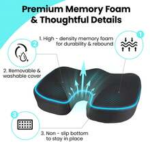 Office Chair Seat Cushion, Cooling Gel Enhanced Memory Foam Cushion For Long Sitting - Back, Sciatica, Coccyx, Tailbone Pain Relief Pillow - For Office, Gaming, Car, Wheelchair - 藍色 - 查看 3
