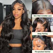 13x4 Body Wave Lace Front Wigs Human Hair Pre Plucked HD Transparent Lace Frontal Wig With Baby Hair 250% Density 12A Glueless Brazilian Human Hair Lace Front Wigs For Women 13x6 Natural Black 14inch-38inch Long Body Wave Daily Party Style - Natural Black - Xem 6