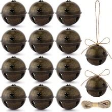 zxr Roowest 12 Piezas Adorno Navideño de Cascabeles Grandes 8 cm Cascabeles Gigantes Adorno para Árbol de Navidad con Cinta para Manualidades Corona Decoración de Exteriores DIY Latón125 - latín - Ver 1