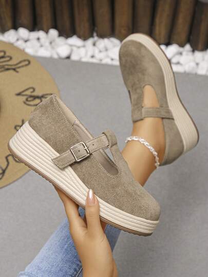 Vintage High Vamp Shoes For Women, 2026 Spring Autumn New Thick Bottom Wedge Heel Fashion Casual Shoes, T-Strap Mary Jane Shoes, Fisherman Shoes, Loafers